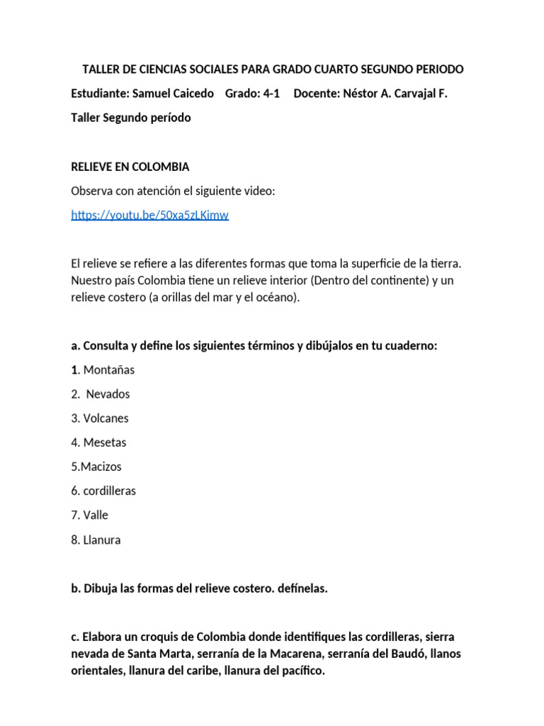Taller de Ciencias Sociales para Grado Cuarto Segundo y Tercer Periodo ...