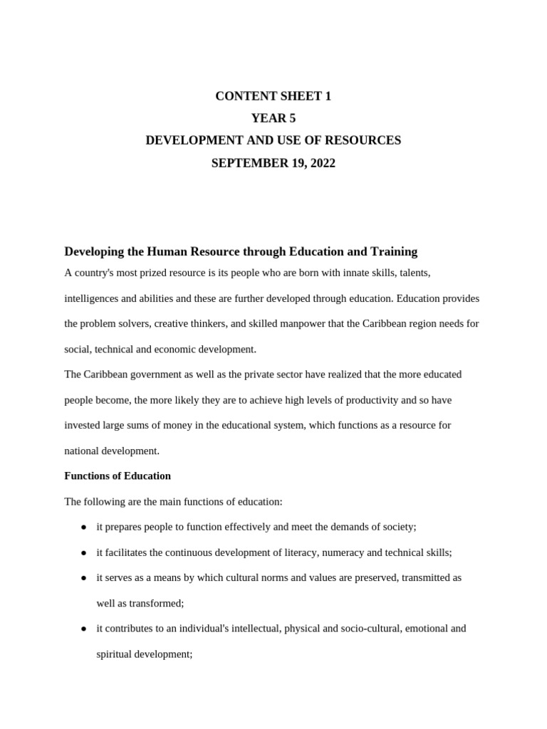 Developing The Human Resource Through Education and Training Handout-1 ...