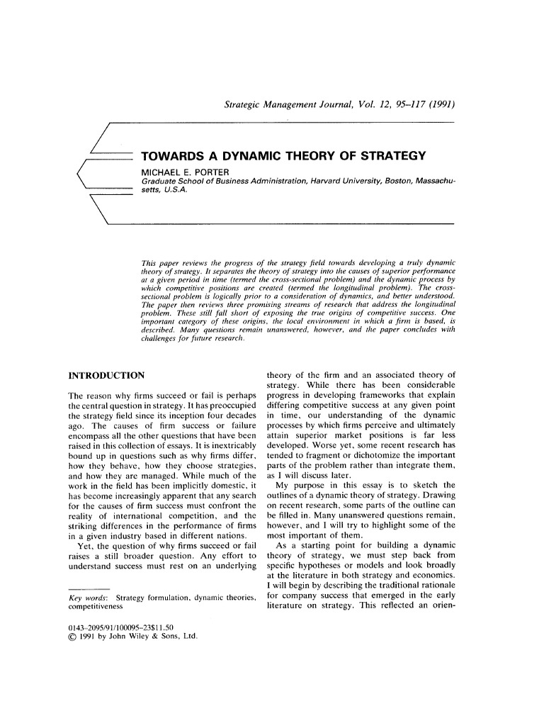 E78f8de685a7 SMJ Dy Toward A Dynamic Theory of Strategy 1061016 | PDF ...