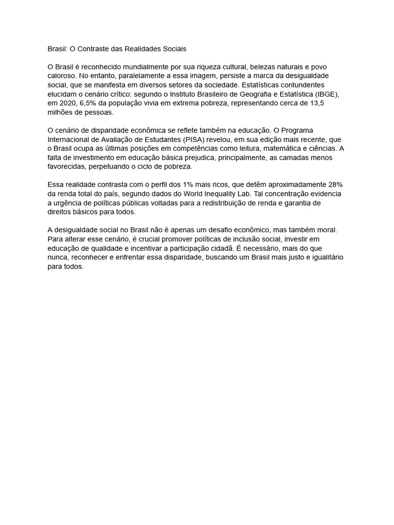 1 Desigualdade Social Enem Redação | PDF