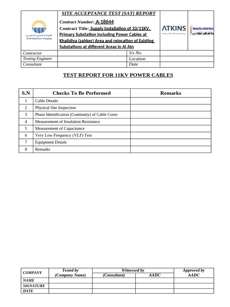 11kV Cable Testing Acceptance Report | PDF | Electrical Resistance And ...