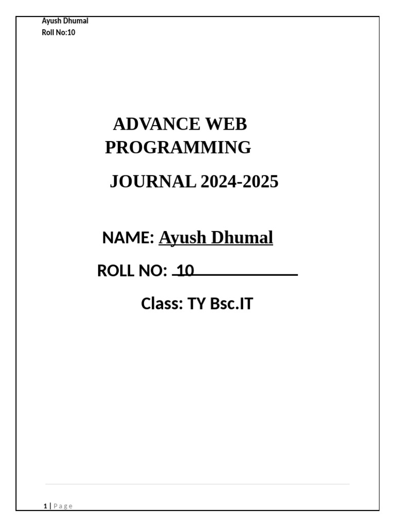 Advanced Web Programming Journal 2024-2025 | PDF | World Wide Web ...