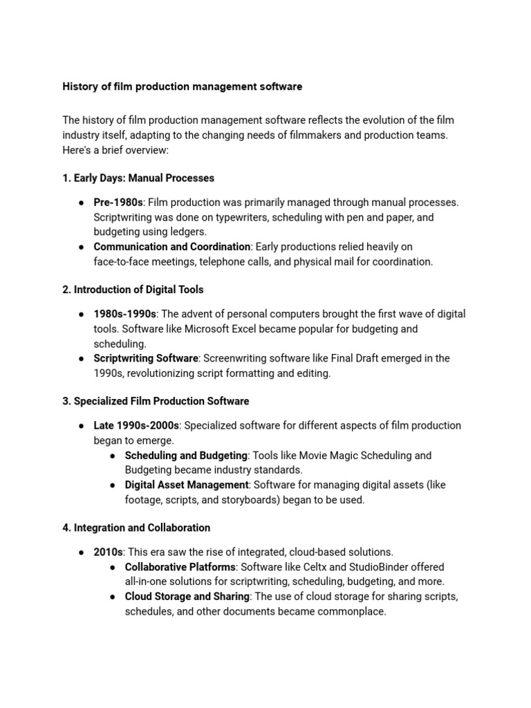 History of Film Production Management Software | PDF | Cloud Computing ...