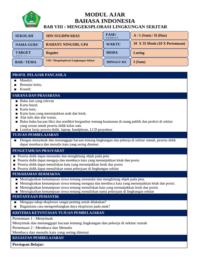 MA - BAB 8 B. Indonsia Fase A | PDF | Karier & Perkembangan | Seni ...