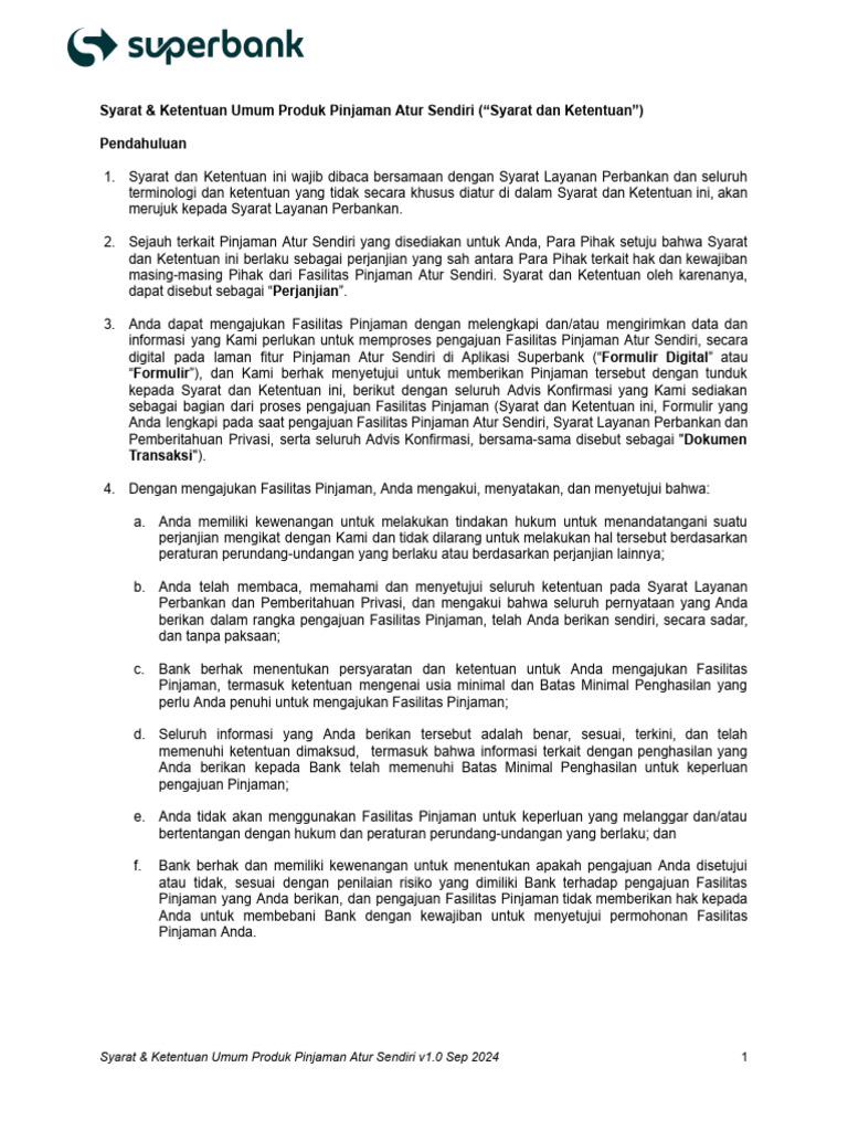 Syarat Ketentuan Pinjaman Atur Sendiri | PDF