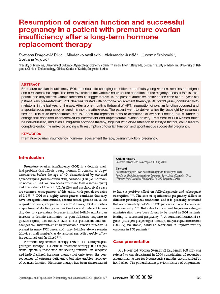 Ovarian Function Recovery in POI Patient | PDF | Ovary | Luteinizing ...
