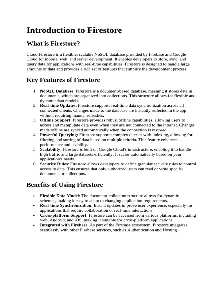 Firestore Overview and Scalability Features | PDF | Databases | No Sql