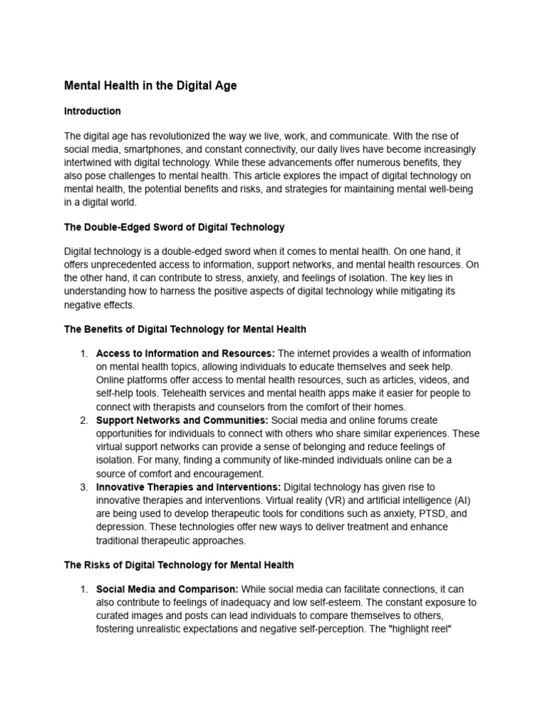 Mental Health in The Digital Age | PDF | Mental Health | Occupational ...