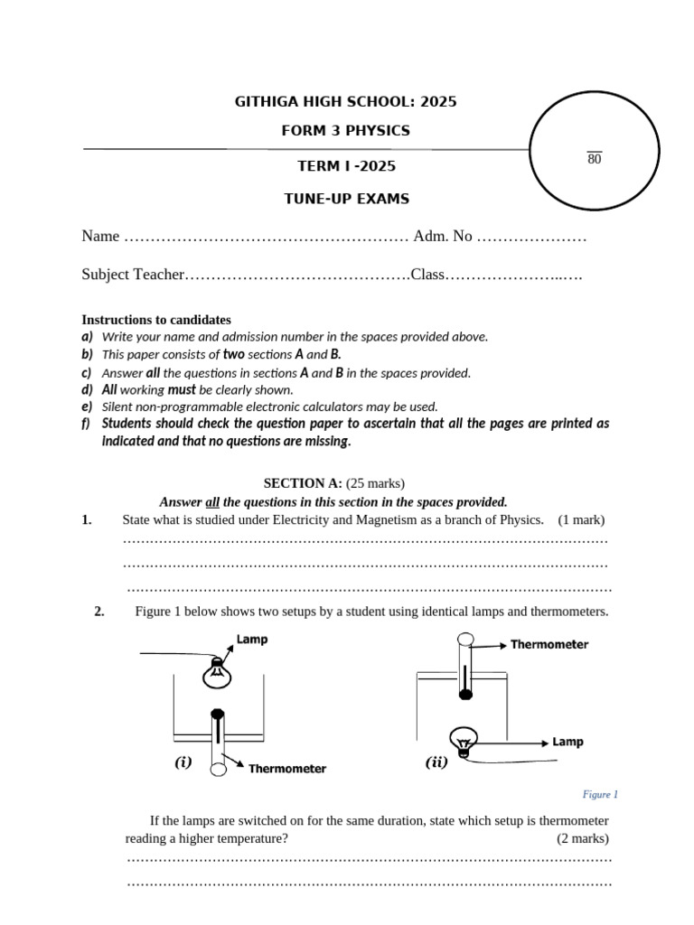 Githiga High School Form 3 Physics Exam 2025 | PDF | Density | Heat ...
