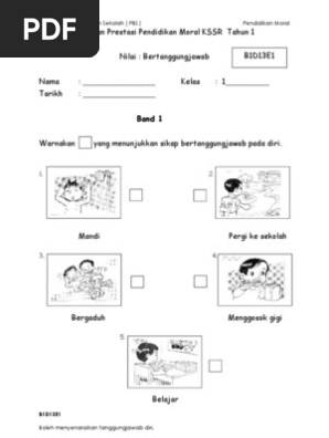 Evidens Pbs Pendidikan Moral Tahun 1 Nilai Bertanggungjawab Band 1 6 Pdf