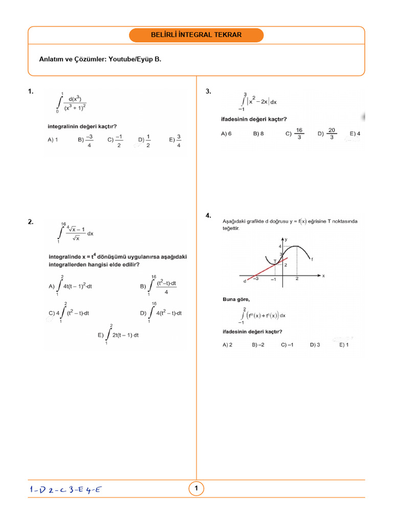 18) Beli̇rli̇ İntegral Tekrar - 240506 - 092743 | PDF