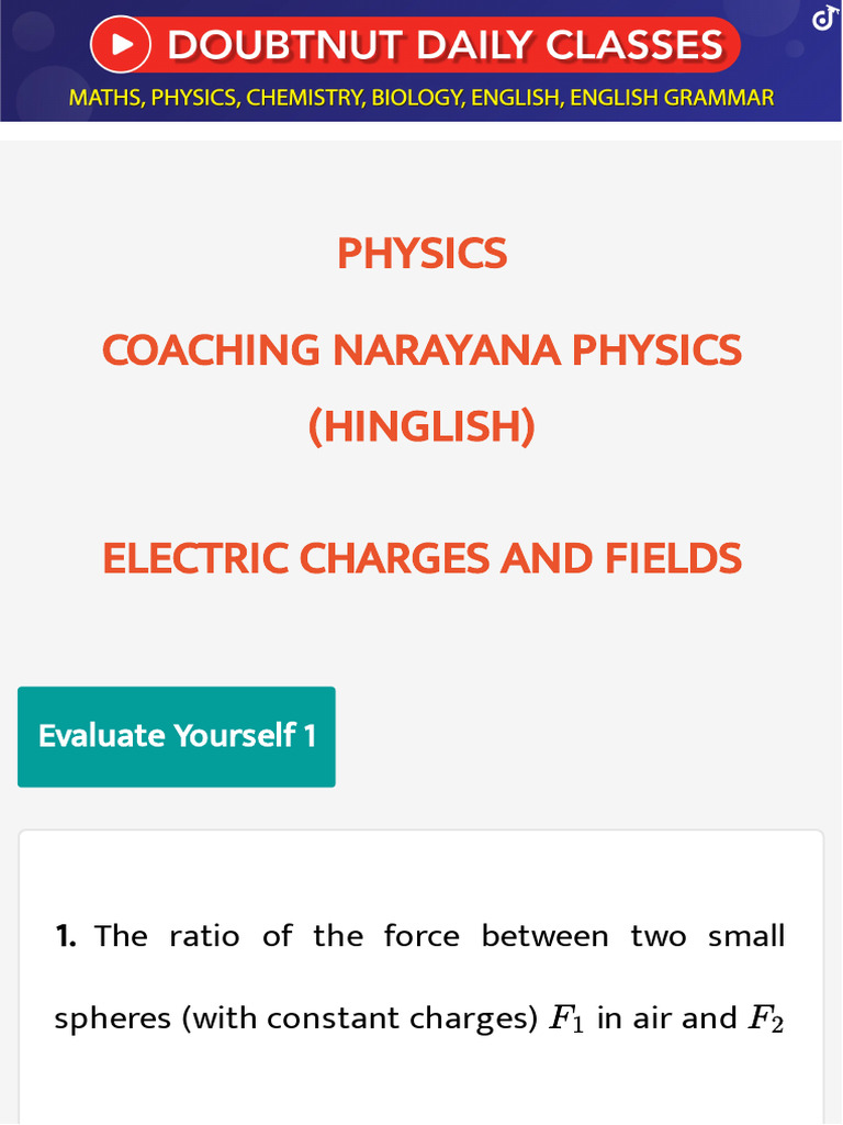 Electric Charges and Fields Quiz | PDF | Force | Sphere