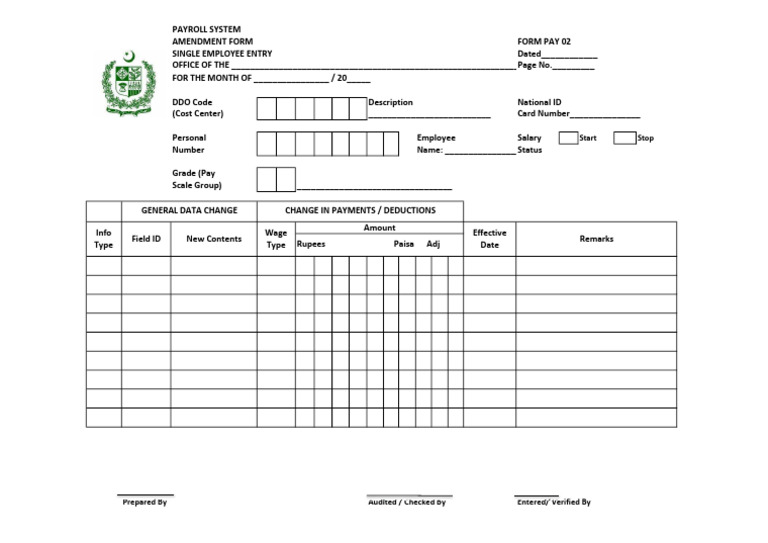 Payroll System Amendment Form | PDF