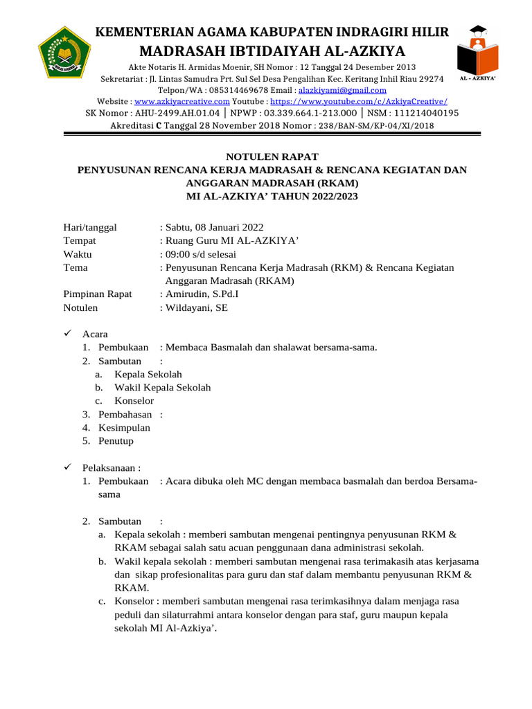 Notulen Rapat Penyusunan RKM & RKAM | PDF