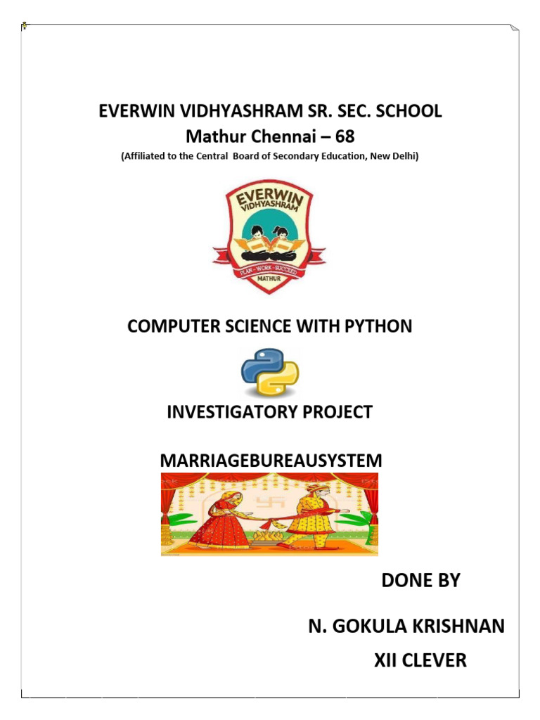 12 TH Clever Computer Science Project Marriage Bureau System | PDF ...