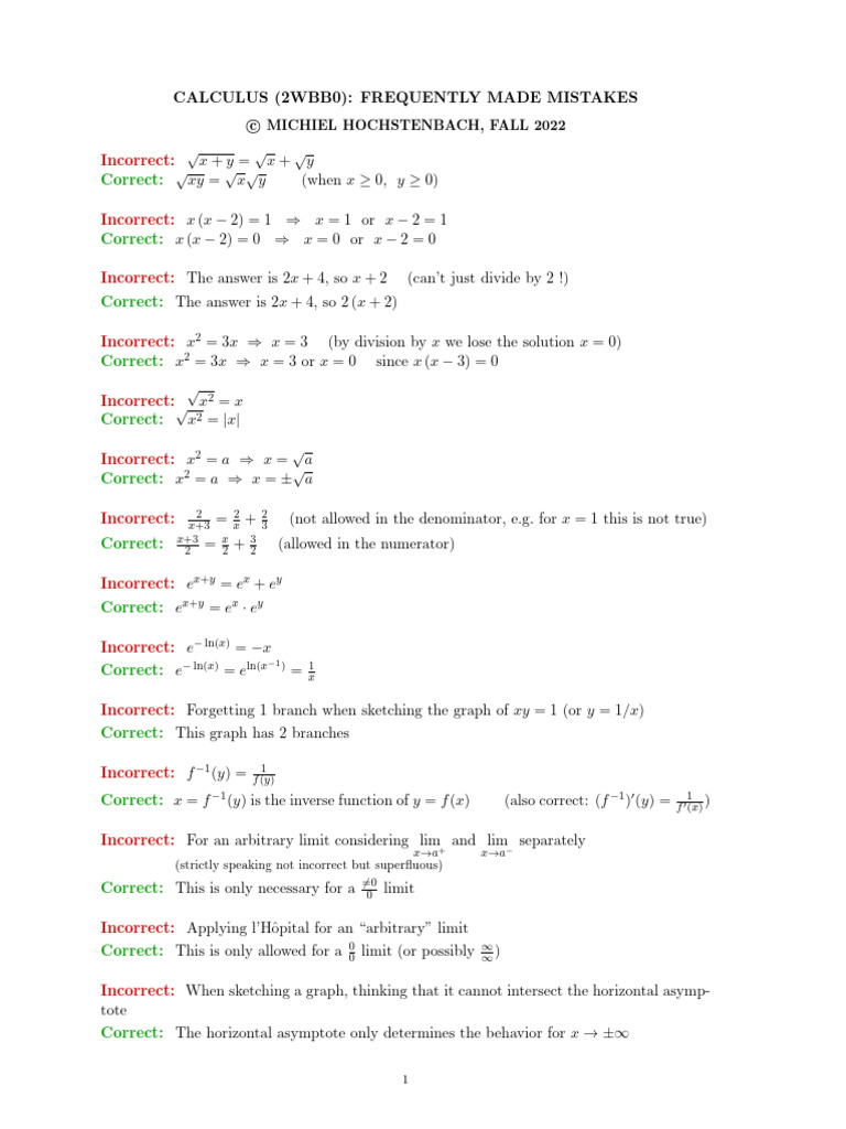 Common Calculus Mistakes Explained | PDF | Mathematical Concepts ...