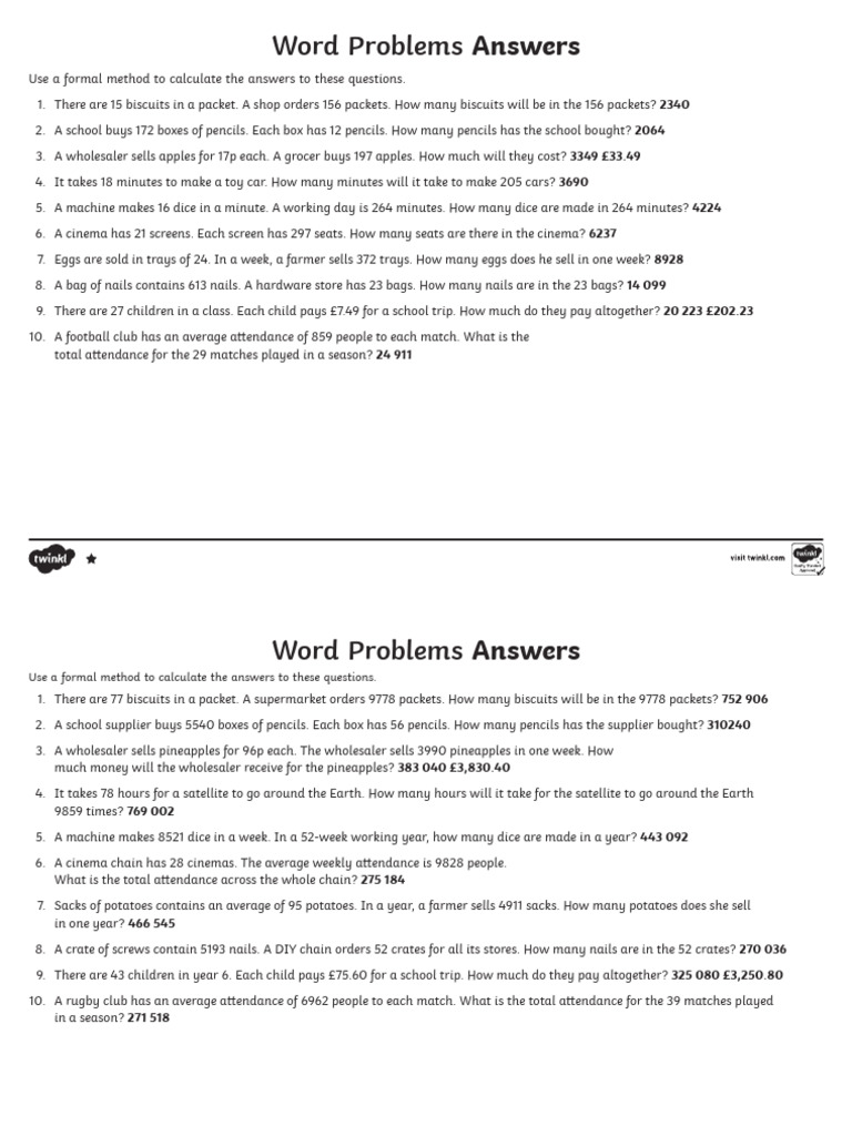 Word Problem Solutions and Calculations | PDF | Cooking, Food & Wine