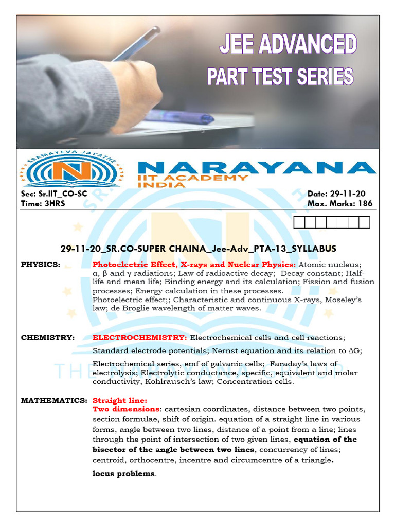 29.11.20 SR - CO-SC Jee Adv 2016 P1 PTA-13 QP | PDF | Radioactive Decay ...