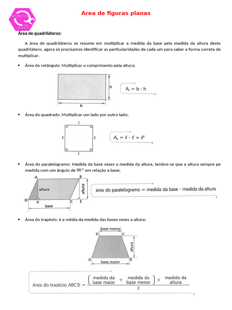 Cálculo de Áreas de Figuras Planas | PDF | Métodos e Materiais de Ensino