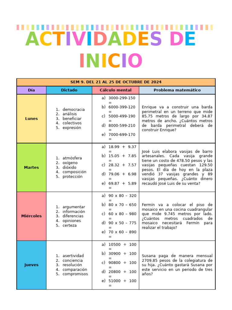 Actividades educativas del 21 al 25 de octubre | PDF | Evaluación | Gases