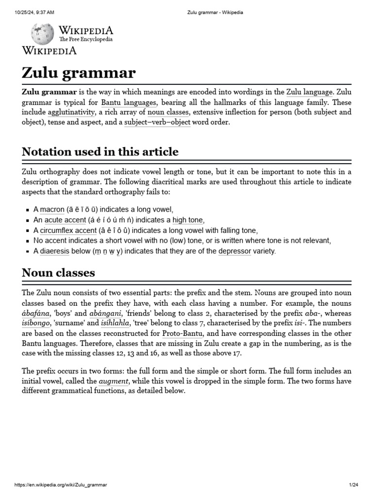 Zulu Grammar Article Pdf Syntax Morphology