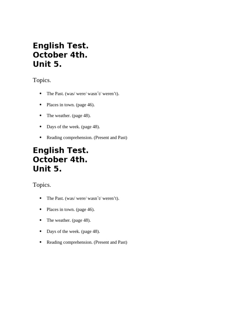 Temas Del Test Unit 5 Stardust 4 | PDF | Foreign Language Studies