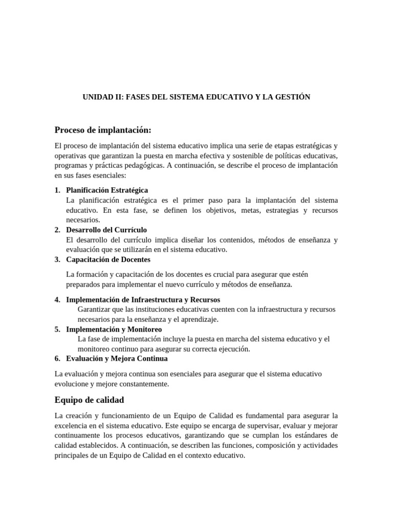 Fases del Sistema Educativo y Gestión | PDF | Plan de estudios | Evaluación