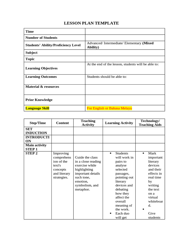 LESSON PLAN TEMPLATE - Suggested | PDF | Lesson Plan | Learning