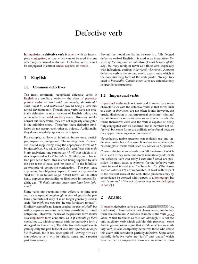 Defective Verb | PDF | Grammatical Tense | Semantics