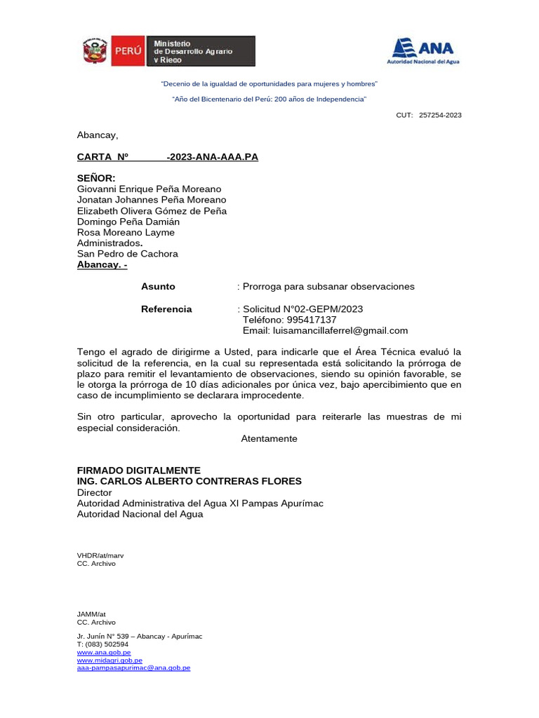 Carta Prorroga | PDF