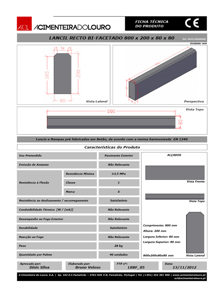 Lançil Retangular Bi-Facetado em Betão | PDF | Materiais