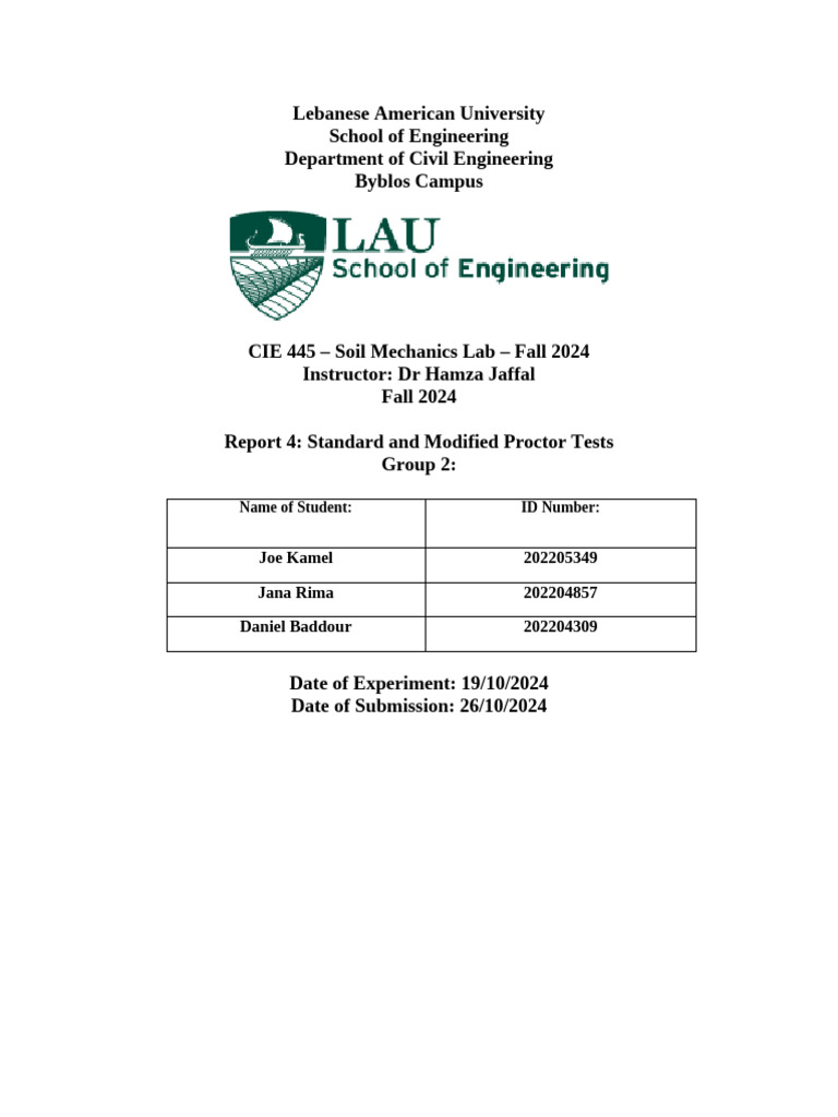 Report 4 - Standard and Modified Proctor Tests | PDF | Soil | Applied ...