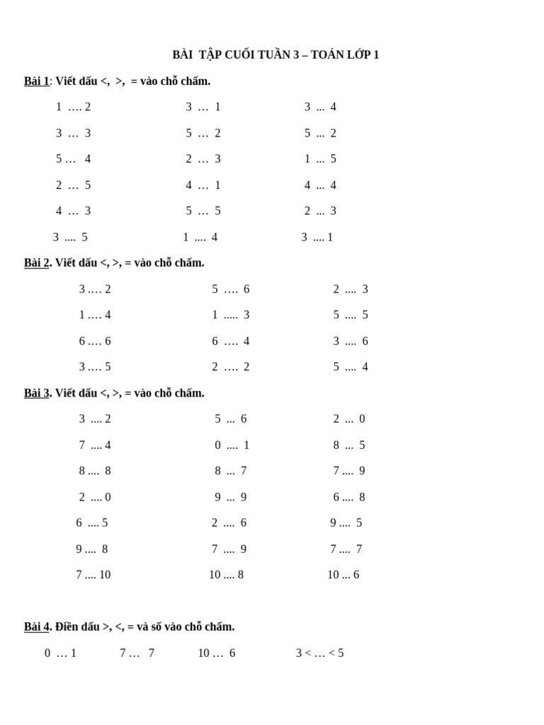 Phieu Bai Tap Toan Lop 1 Tuan 3 | PDF