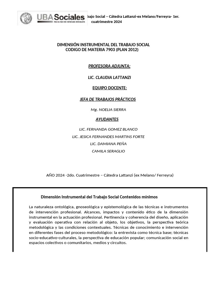 Dimensión Instrumental en Trabajo Social 2024 | PDF | Trabajo Social ...