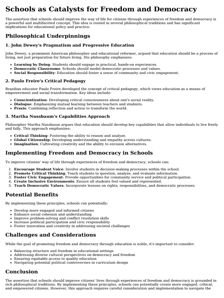 The Role of Schools in Promoting Freedom and Democracy | PDF ...