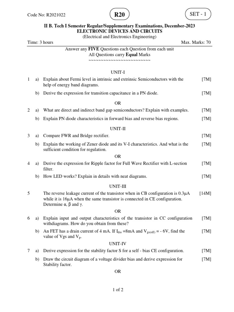 Electronic Devices and Circuits Exam Guide | PDF | Rectifier | Transistor