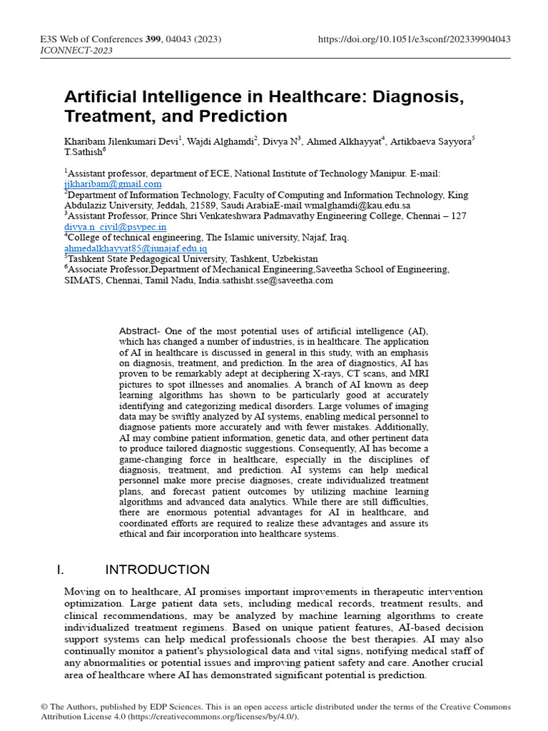 Artificial Intelligence in Healthcare Diagnosis TR | PDF | Artificial ...