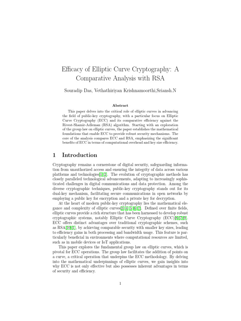 Efficacy of elliptic curve cryptography a comparative analysis with rsa