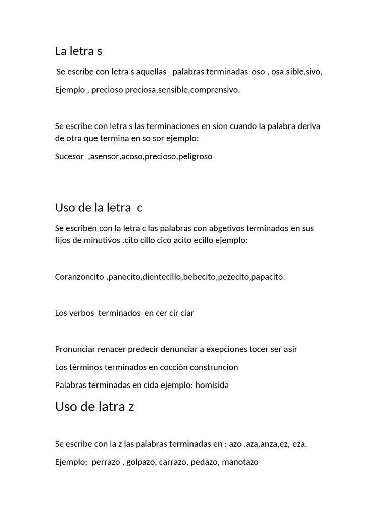 Uso de la letra S en español | PDF