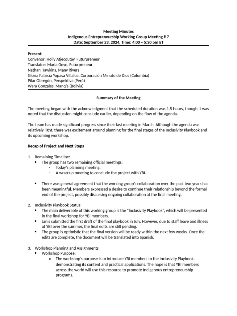 Minutes - Indigenous Working Group Meeting 7 - Sept 2024 Final | PDF ...