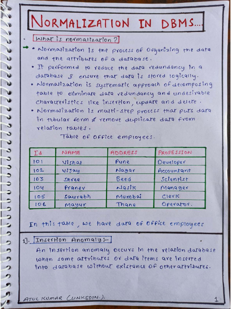 Normalization in dbms notes pdf