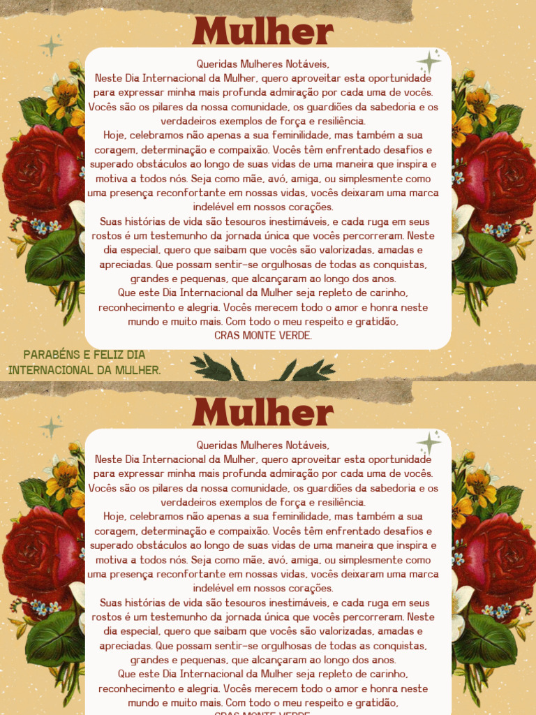 Cartão Mensagem para o Dia Internacional Da Mulher Colagem | PDF | Amor