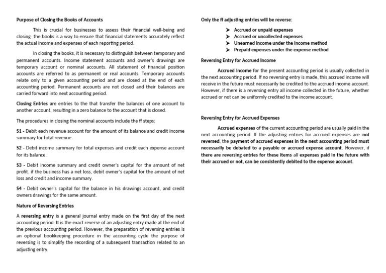 Purpose of Closing The Books of Accounts | PDF | Debits And Credits ...