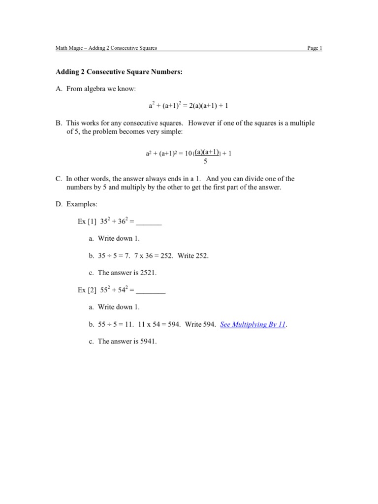 Adding Consecutive Square Numbers | PDF | Numbers | Teaching Mathematics