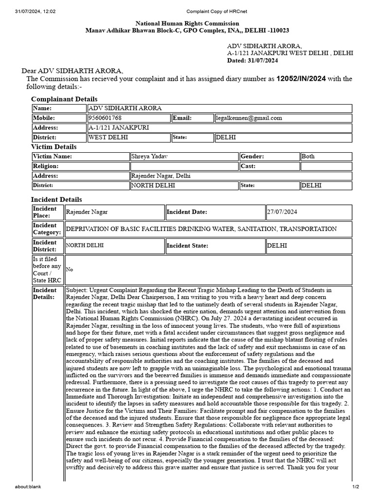 Complaint Copy of HRCnet | PDF | Justice | Crime & Violence