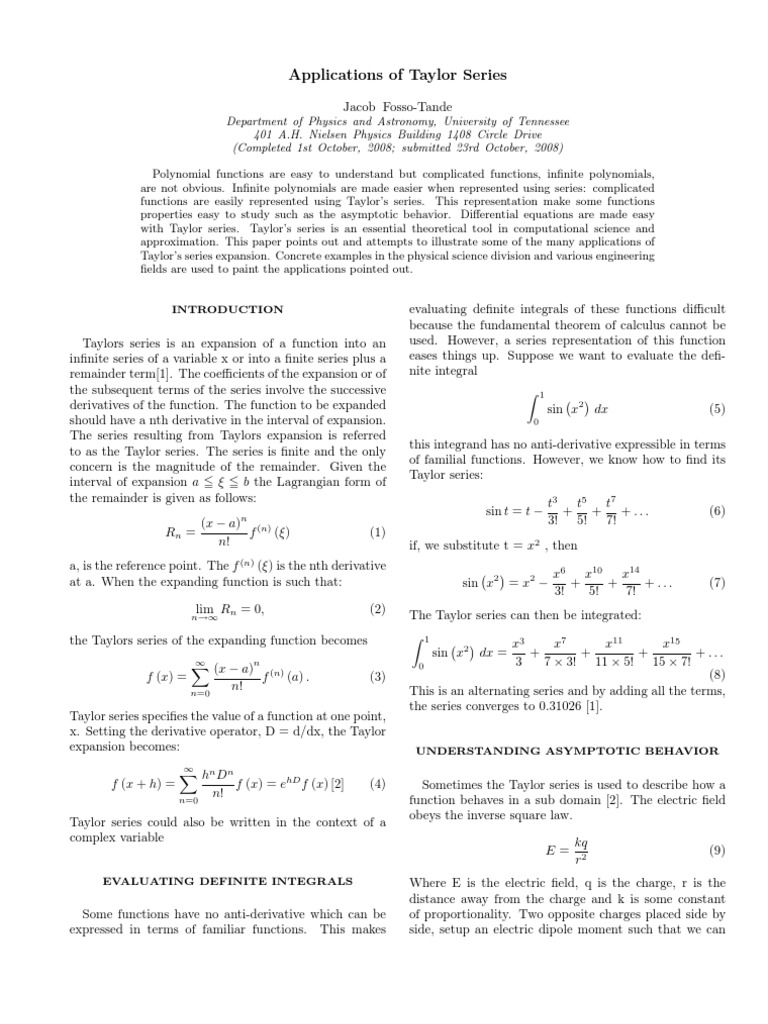 Taylor Series In Chemistry PDF Computational Fluid Dynamics Series Mathematics 
