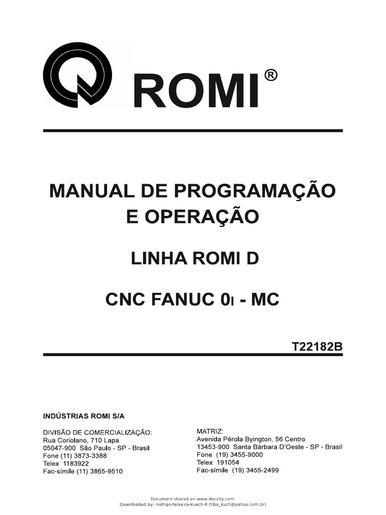 Manual Programação Fanuc 0i MC | PDF