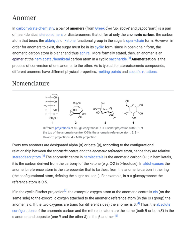 Anomer - Wikipedia | PDF | Physical Chemistry | Organic Chemistry