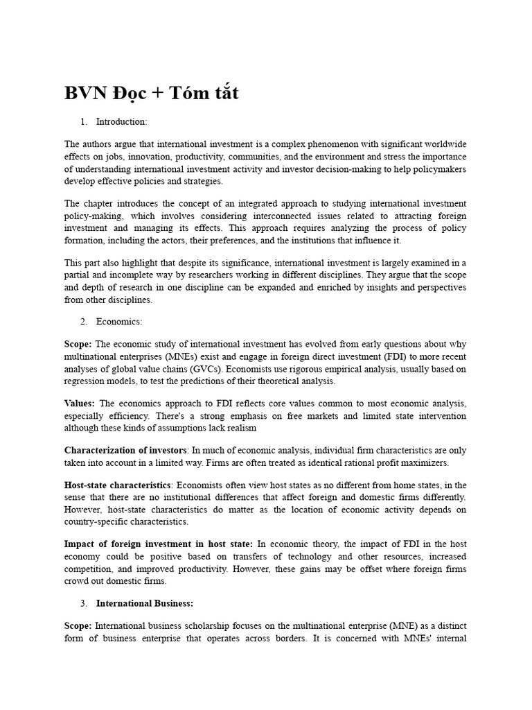 Đọc và tóm tắt | PDF | International Business | Foreign Direct Investment