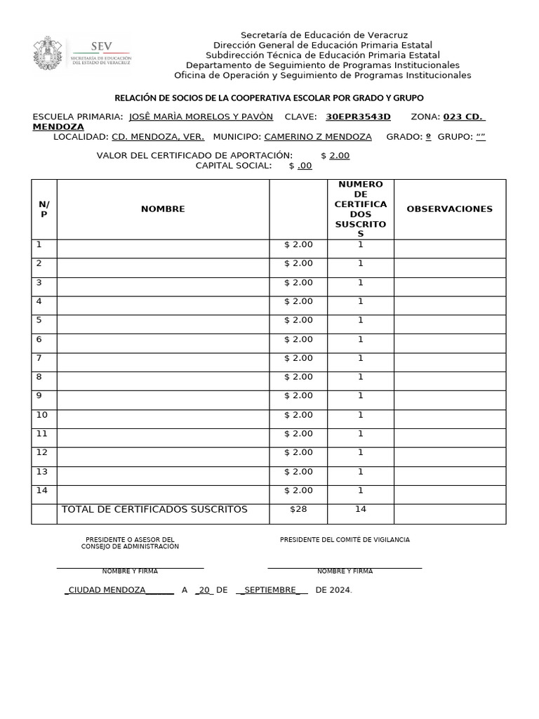 Fomato de Bonos Cooperativa | PDF